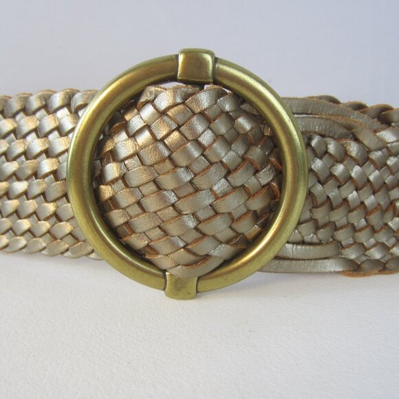NEW Ann Taylor Women S Metallic Gold Woven Leather Wide Belt Ring Buckle main image 7
